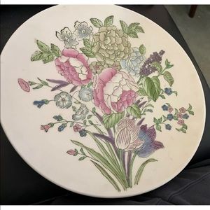 Porcelain Hand Painted Pink Macau Chinese Plate - 12.5 inch diameter